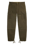 RRL Regiment Fit Paneled Twill Cargo Pants in olive green, front view with multiple pockets