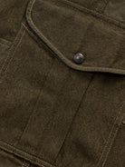 RRL Regiment Fit Paneled Twill Cargo Pant in olive - detail view of pocket with snap closure