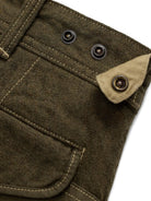 RRL Regiment Fit Paneled Twill Cargo Pant olive green detail view showing pocket and grommets