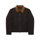 Black jacket with brown collar on a white background