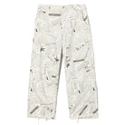 white pants with allover print on a white background