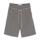 Gray shorts with a tie waist on a white background