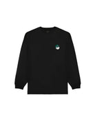 Black long-sleeve shirt with a small green logo on a white background