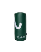 Green cylindrical product with a white logo on a white background