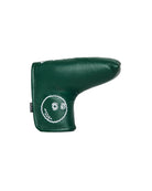 Green golf club head cover with a face design on a white background