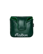 Green leather pouch with 'Malbon' branding on a white background