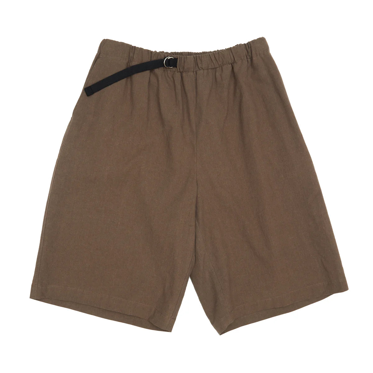 Brown shorts with a black belt on a white background