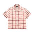 An ecru & red check camp collar shirt on a white background
