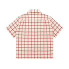 Red and ecru checkered shirt on a light background