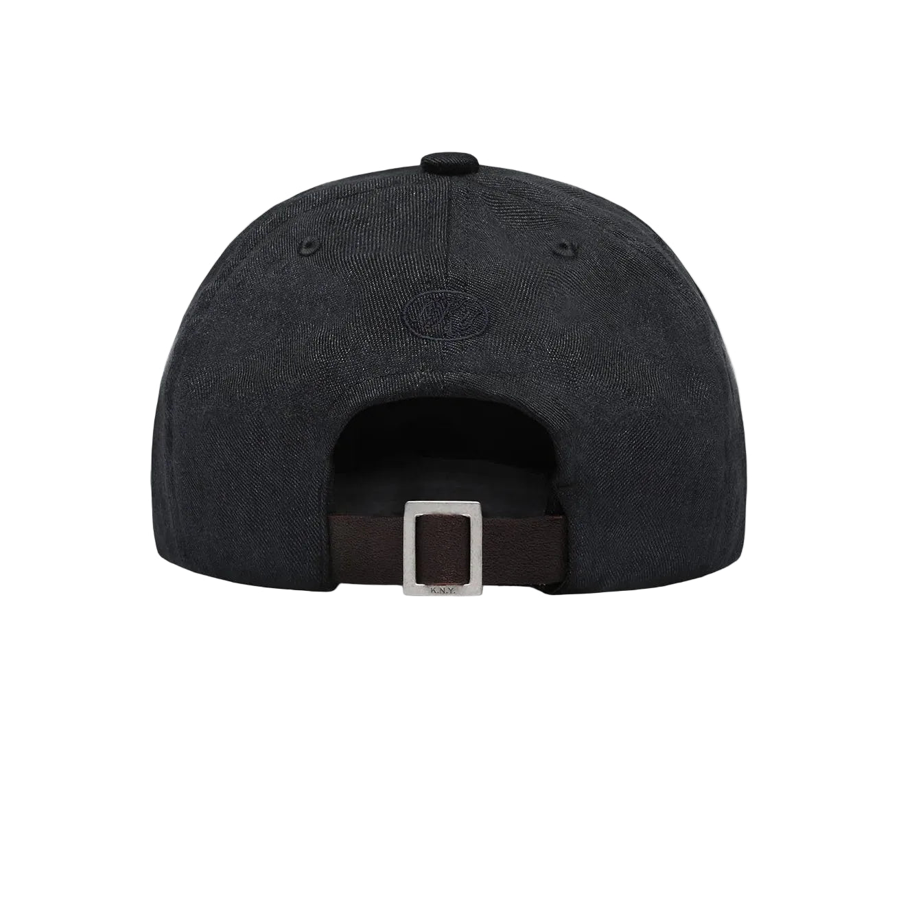 Black linen baseball cap on a white background, back view