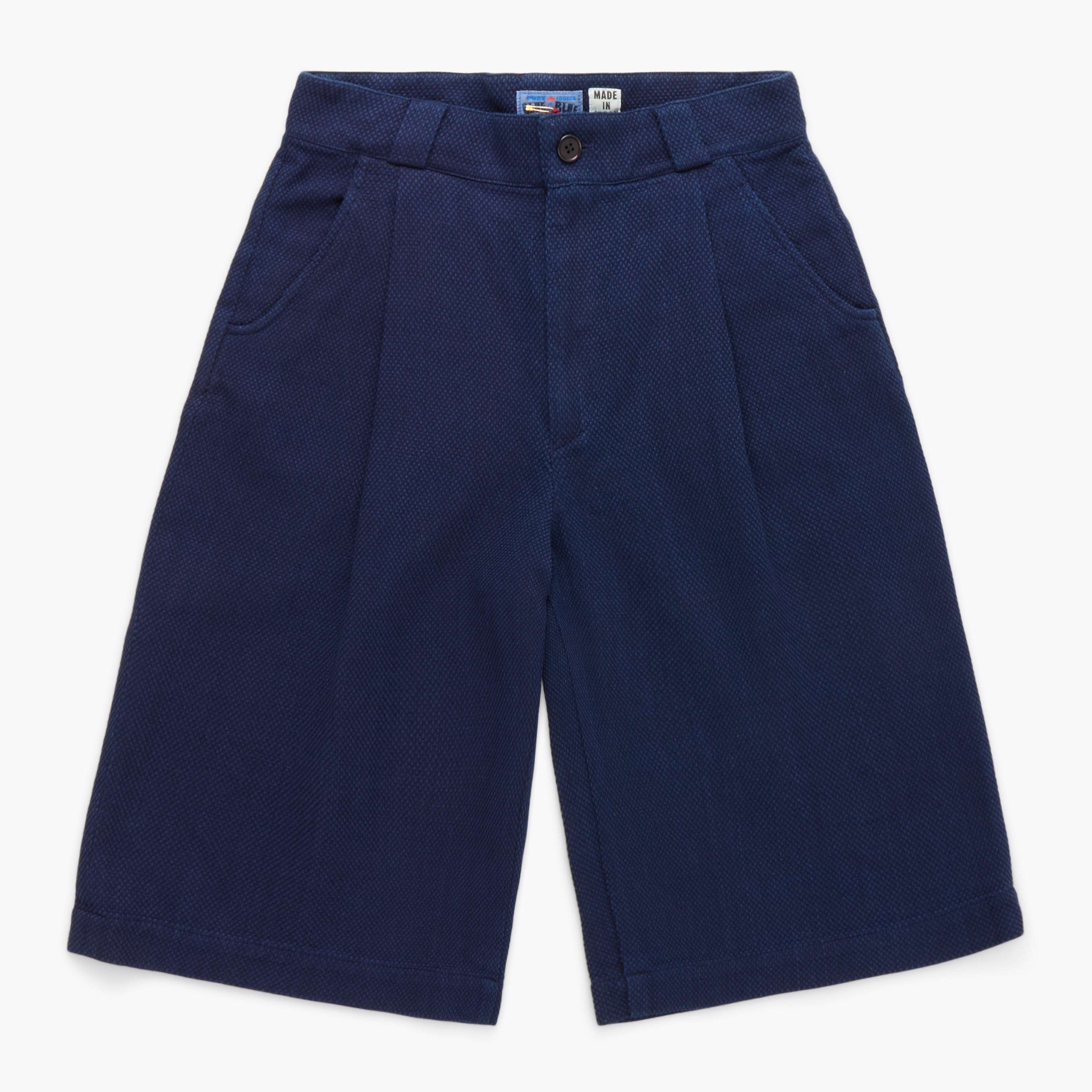 Navy blue shorts on a white background