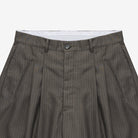 Brown pinstripe pants on a white background