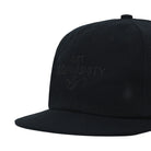 Black cap with 'art community' embroidery on a white background