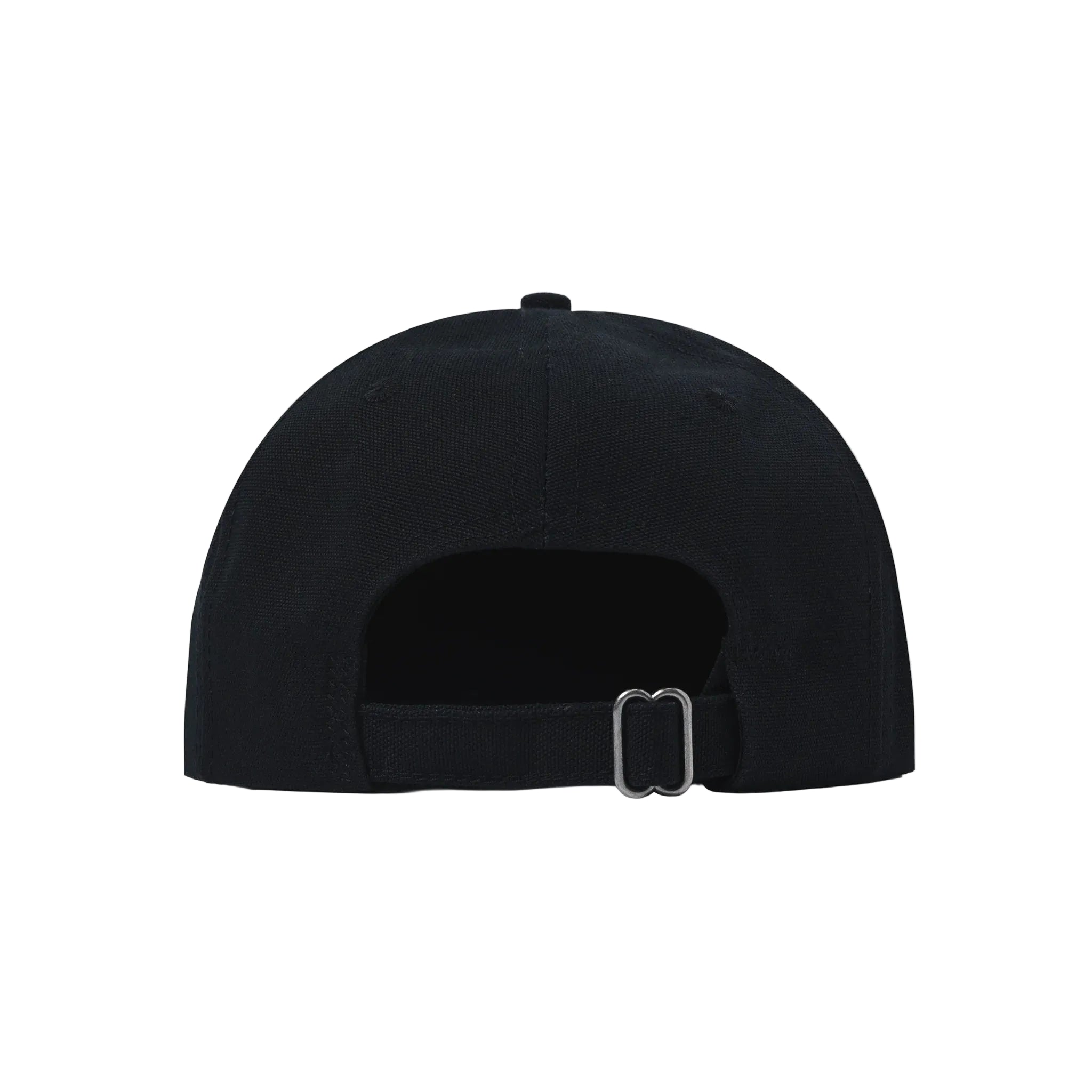 Black cap with a buckle on a light gray background