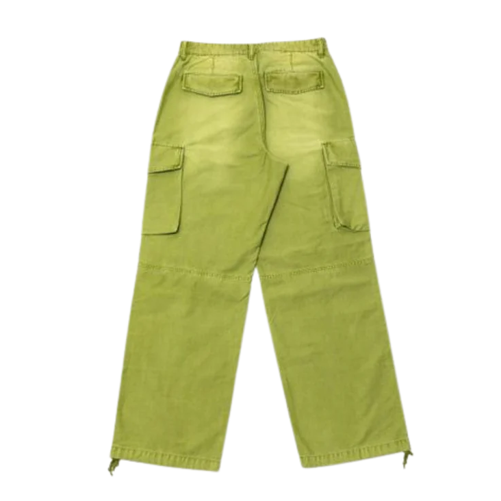 Back of green cargo pants on a white background
