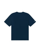 Malbon Golf Bermuda Tee in navy blue, back view showing plain design and sleeve logo