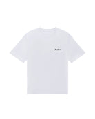 White t-shirt with a brand logo on a white background