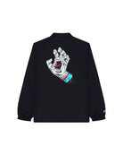 Black jacket with a graphic design on the back against a white background