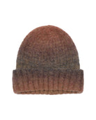 Knitted beanie with gradient color on a white background