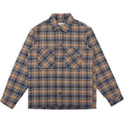 Plaid shirt with brown and blue pattern on a white background
