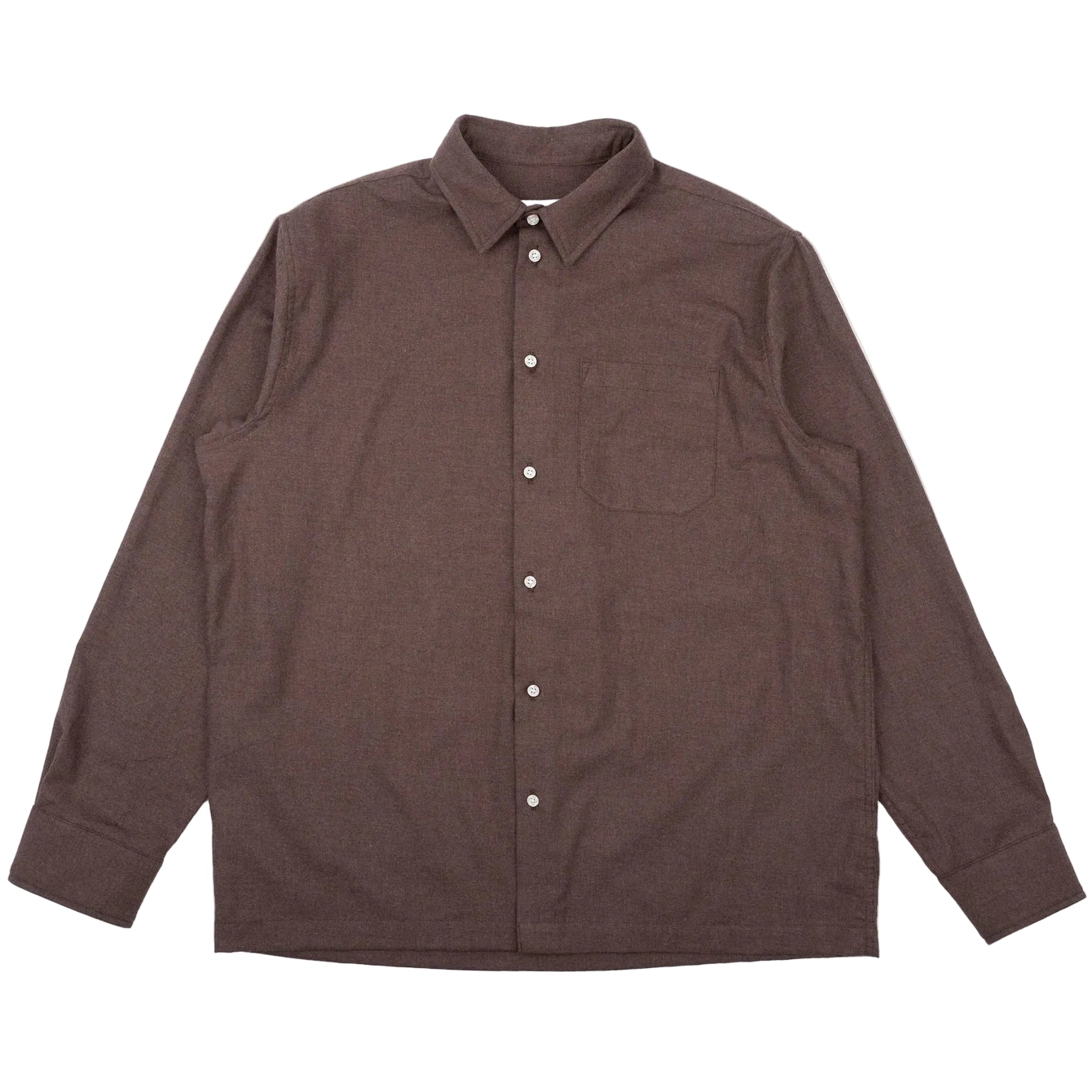 Brown button-up shirt on a white background