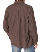 Person wearing a brown shirt from behind on a white background