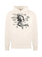 Beige hoodie with black skeleton design on a white background