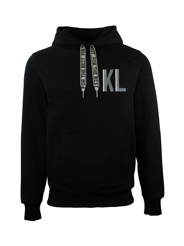 Black hoodie with 'KL' logo on a white background