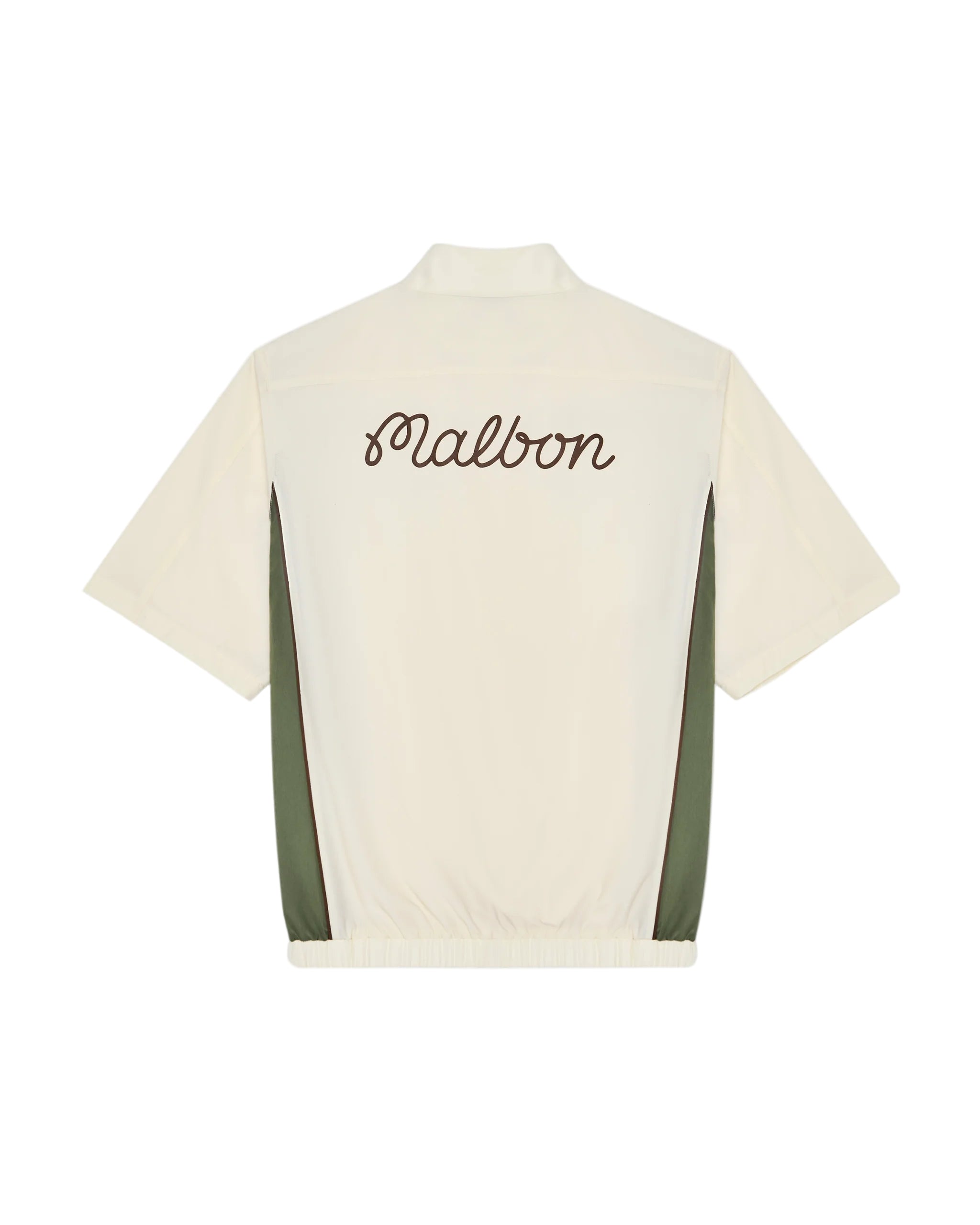 Beige shirt with 'Malbon' branding on the back against a white background