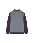 Gray and purple jacket with a zipper on a white background