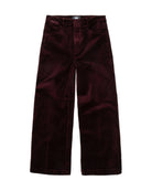 Maroon velvet pants on a white background