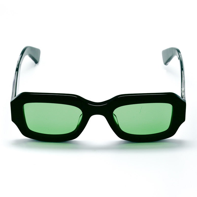 Sunglasses with green lenses on a white background