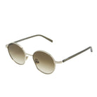 Round sunglasses with gold frame and gradient lenses on a white  background