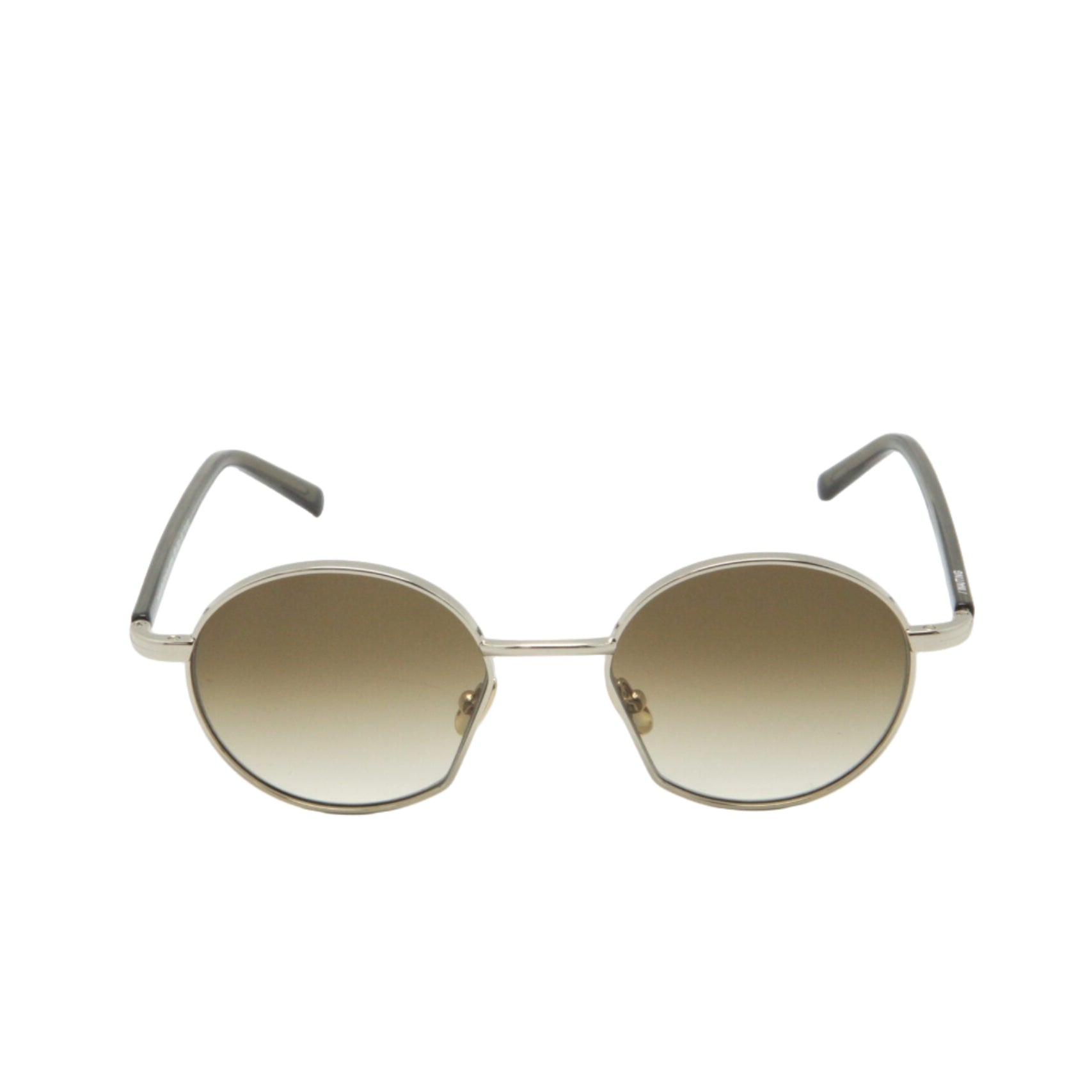 Round sunglasses with gold frame and gradient lenses on a white background