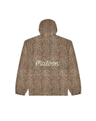 Brown hooded jacket with 'Malbon' logo on a white background