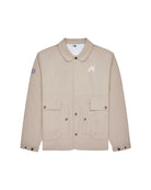 Beige jacket with a logo on a white background