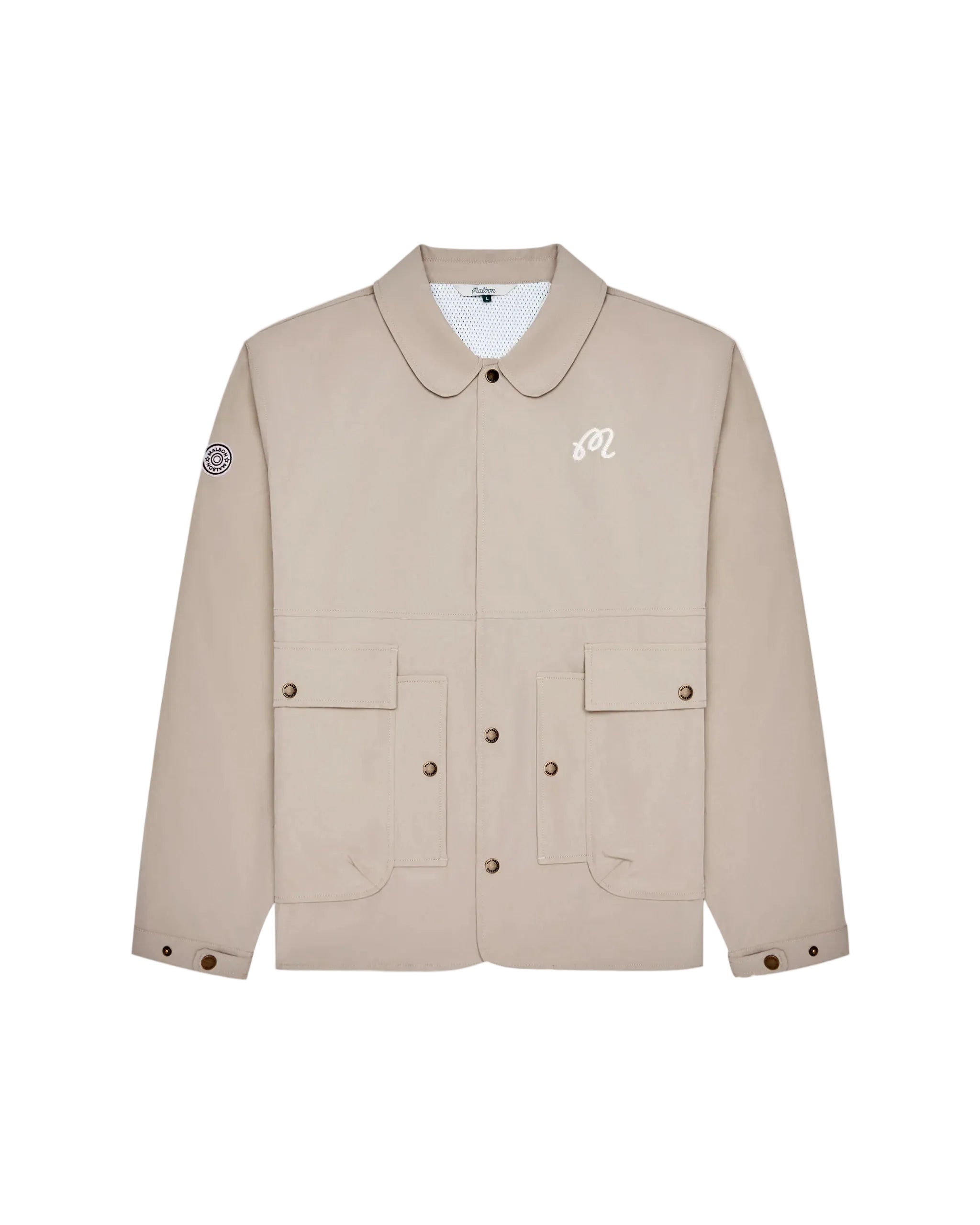 Beige jacket with a logo on a white background