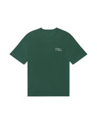 Green t-shirt with a small logo on a white background
