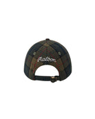 Plaid patterned cap with 'Malbon' branding on a white background