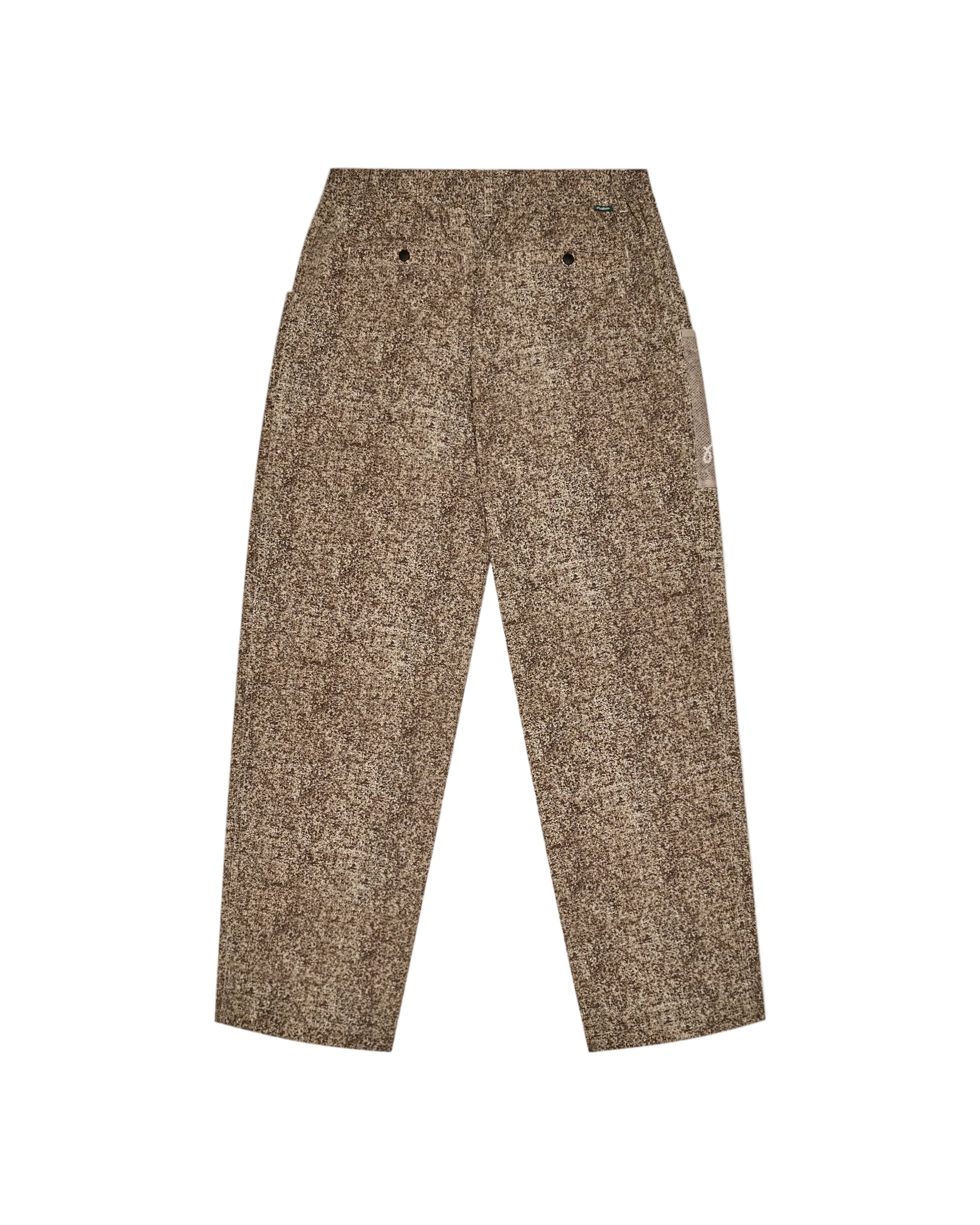 Brown textured pants on a white background