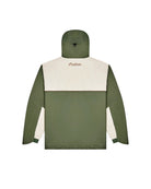 Green and beige jacket with a brand logo on a white background