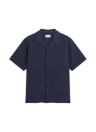 Navy short-sleeve shirt on a white background