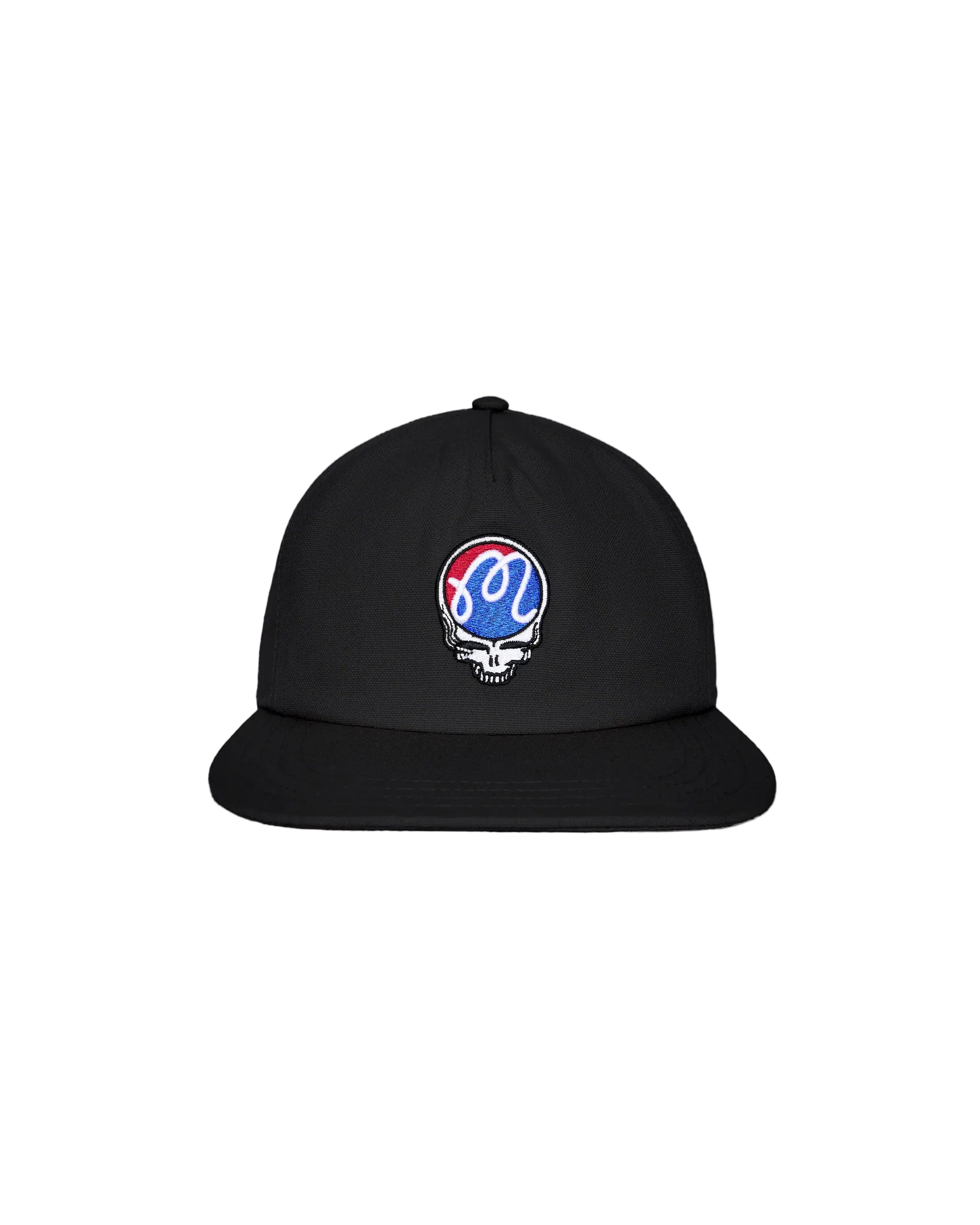 Black cap with a logo on a white background
