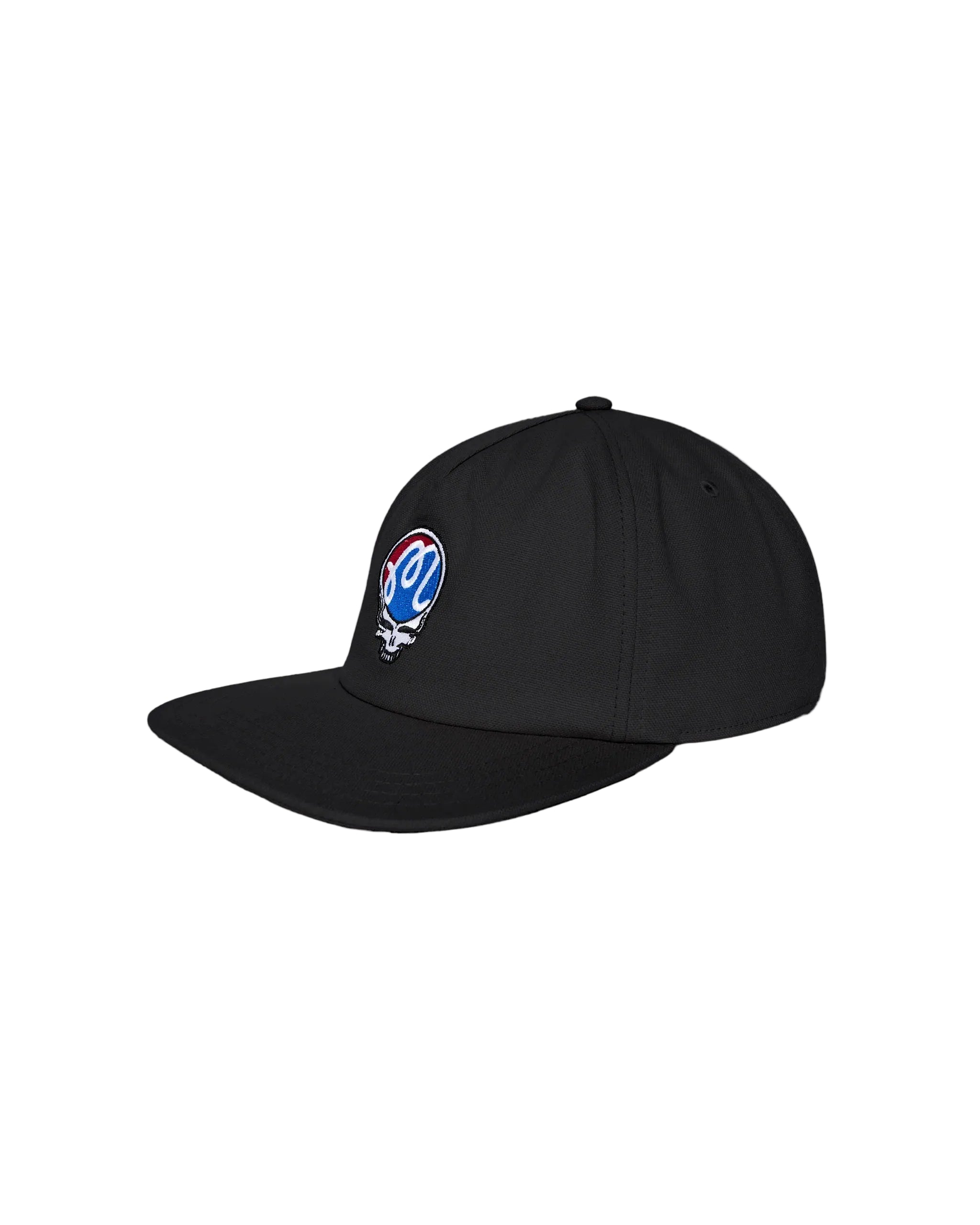 Black cap with a logo on a white background