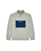 Light gray jacket with a blue patch on a white background