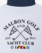 White hoodie with 'Malbon Golf and Yacht Club' logo and text on a white background
