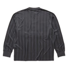 A dark gray long-sleeve shirt with vertical stripes, shown from the back against a plain white background.