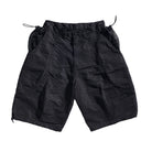 Black shorts with drawstring on a white background