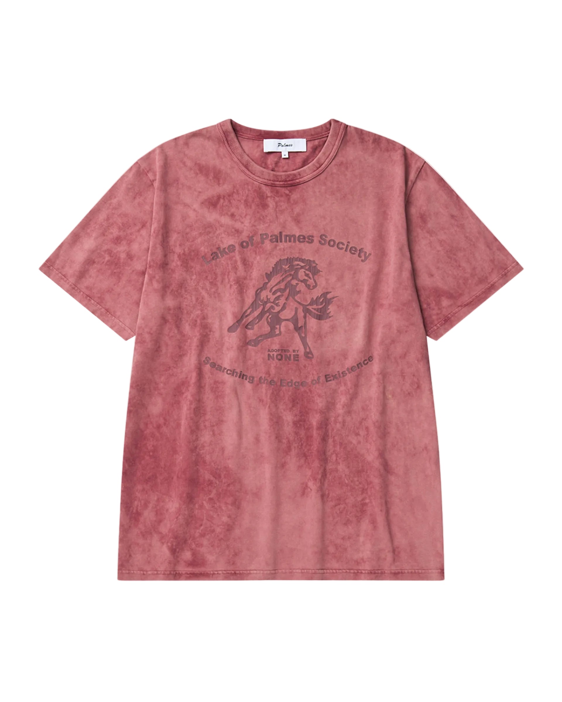 Red t-shirt with graphic design on a white background