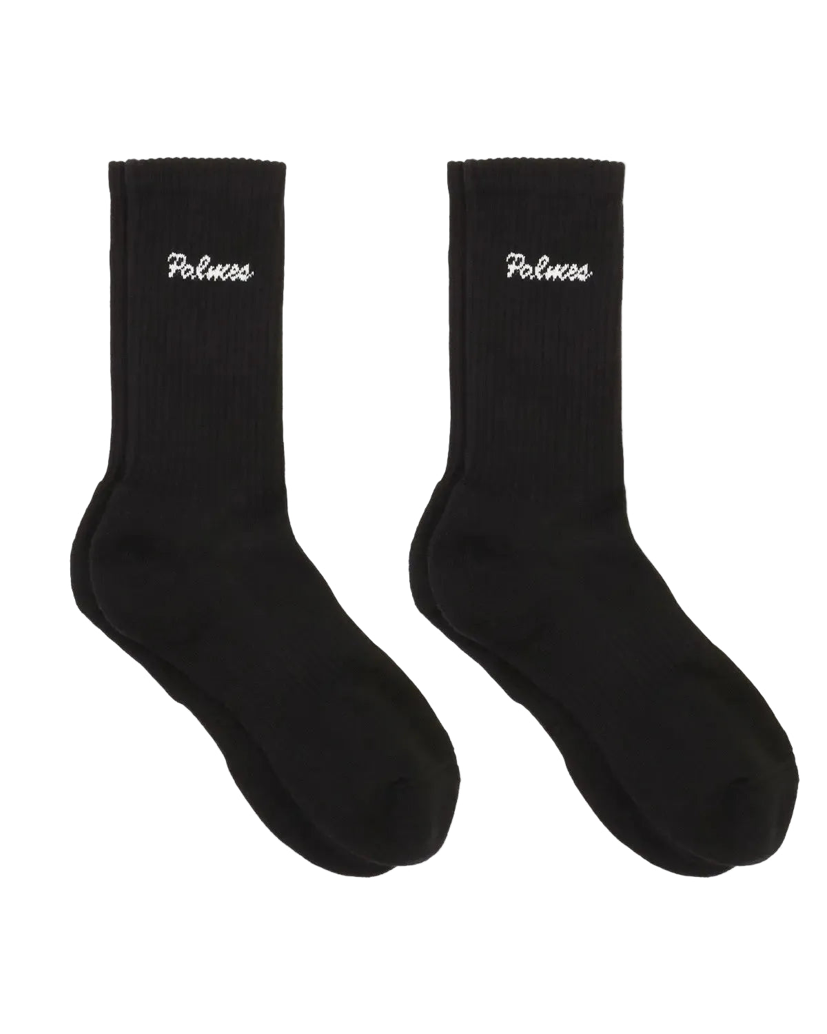 Pair of black socks with 'Palmer' branding on a white background